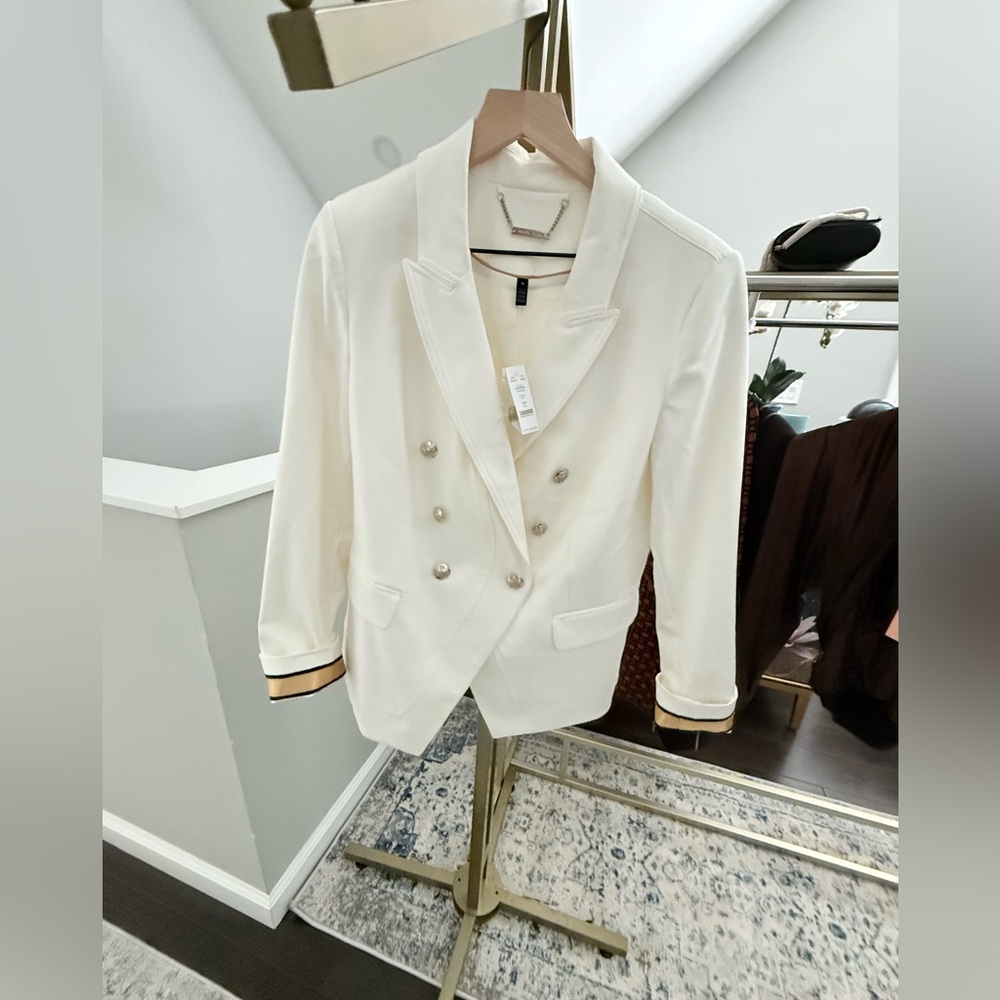 White House Black Market White/Ivory Double Breasted Blazer with Gold Trim(NWT) - Picture 8 of 9